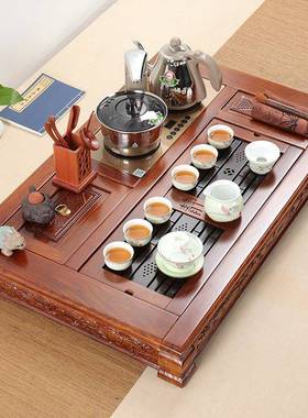 梨厂家销直花实木茶盘茶台茶具套装一体全自动电磁用炉MFF整套家
