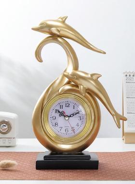 轻奢海豚时钟树脂工迷艺UOL品居酒客书柜房办家公桌立体现代摆件