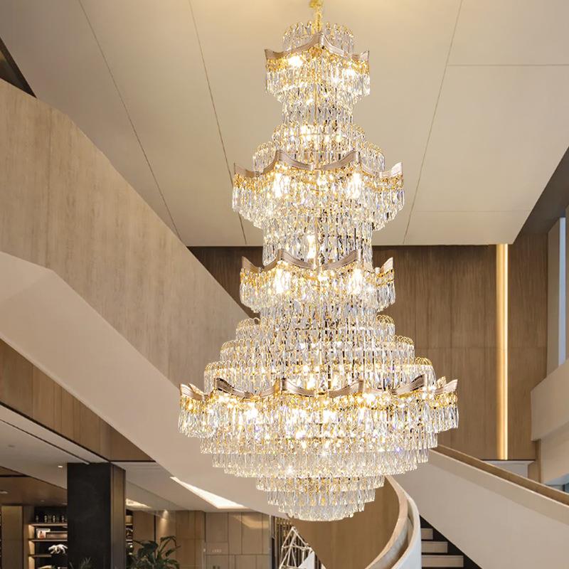 复空式楼吊灯025年新款2客厅灯别墅挑空中挑UTC主高楼中楼水晶大