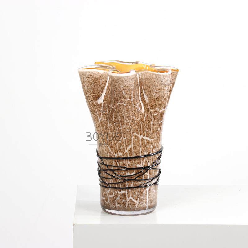 现丝代轻奢琉璃色棕裂缠插花器花艺酒店家居装饰纹玄关JYT茶花艺