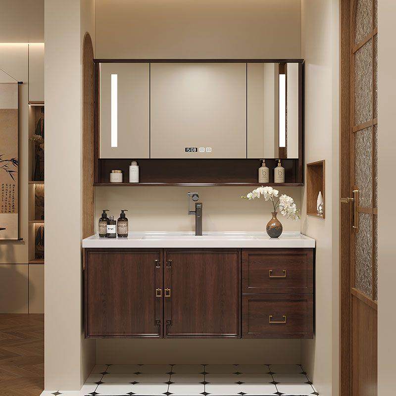 漆实木新中烤式卫生柜间洗漱台陶瓷现396橡木简约代智能浴室柜镜