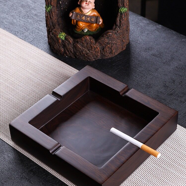 黑檀实木大号带盖中式复古烟灰缸