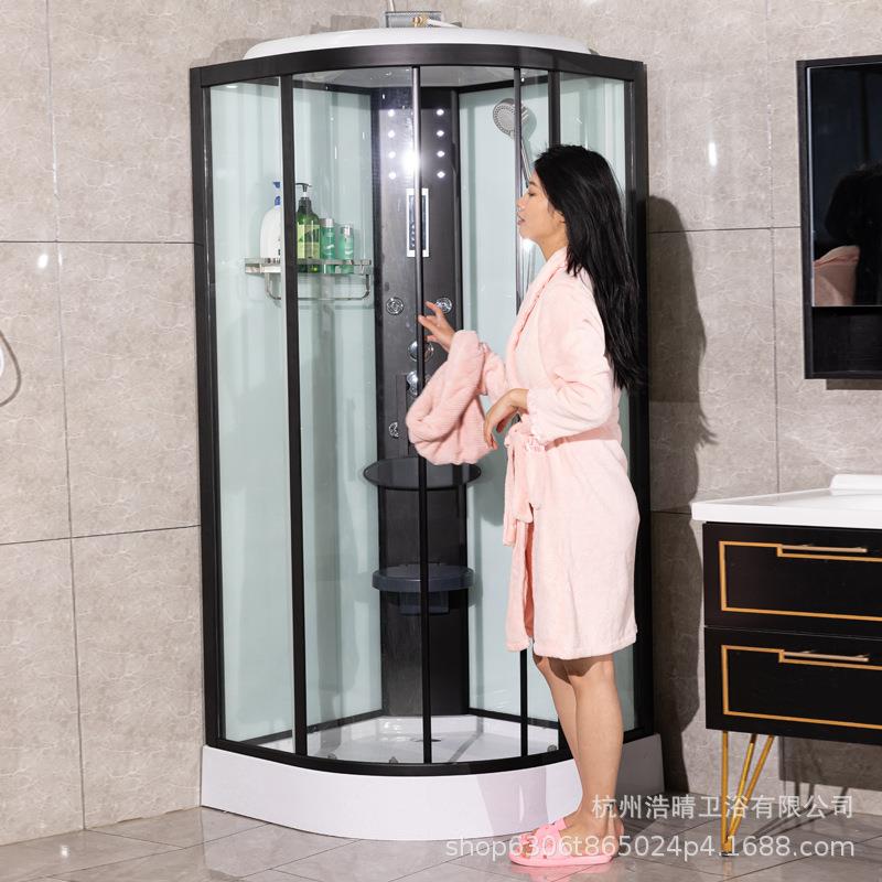 豹龙带暖风淋浴房网红弧扇形一体式卫生间神器整体淋浴房多尺寸黑