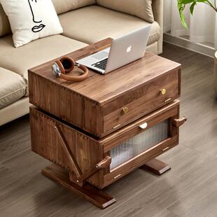 北美胡006桃机木器人实床头柜卧黑室儿童房间樱桃木多功能储木物