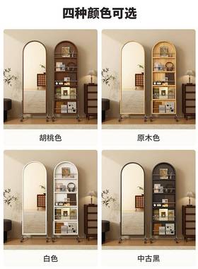 中古风可移动身室镜实书木家用杂志架全置物一YLL体旋转落地卧穿