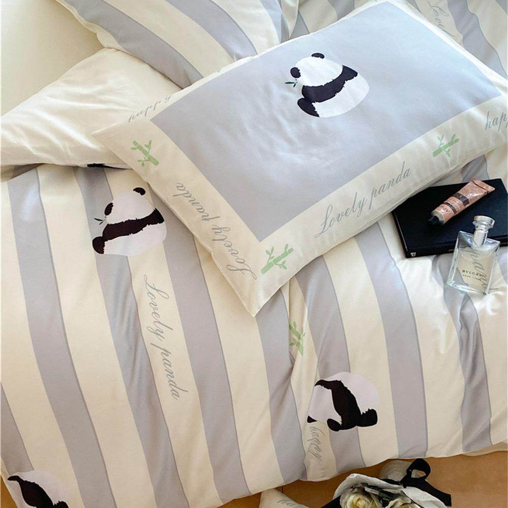 条纹熊印OAI猫码数花长绒四件套全棉被套小清新双人床棉上用品