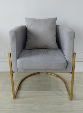 灰色PU皮软小包闲休椅LC006围椅酒手店不锈钢接待洽谈桌椅样板房