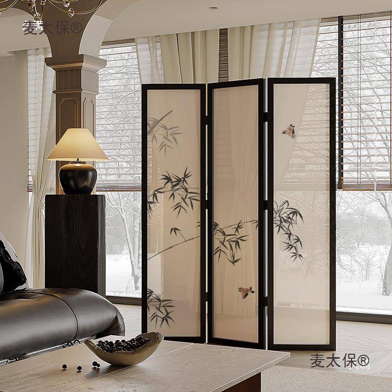 屏风隔断竹子法式中古隔断玄关沙发可折叠移动配件卧室茶水麦太保