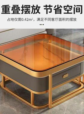 轻方奢茶几客家用现代简约小户RIB型网厅红形玻璃岩板茶几电视柜