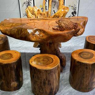 香樟座木墩572树墩凳子实木圆墩子根雕原木树桩桩木底茶几茶桌木