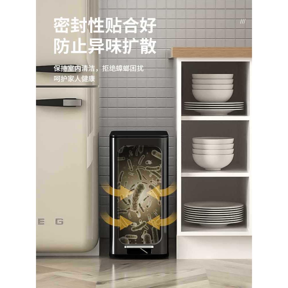 麦桶桶不锈钢房垃F96TH89S圾踏桶家用带大盖黑色号脚式轻奢客厨厅
