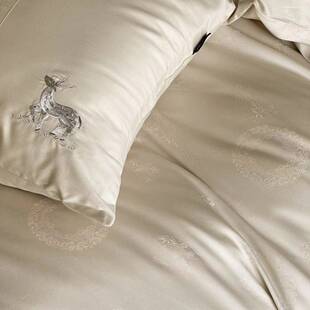 床【林CEF深见鹿新中全棉长绒棉四件套提花式刺绣】被套床单上用