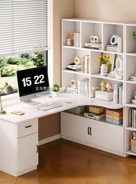 实木ZVT转角书桌儿童卧家用台式书桌室书架一体双人拐电竞桌办角