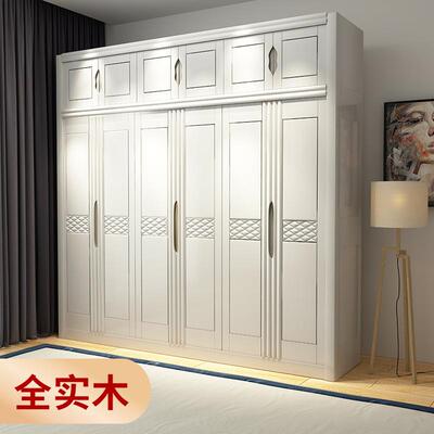 全实木衣柜三四五六平开门中式卧室木质收纳柜家用胡桃色储物衣橱