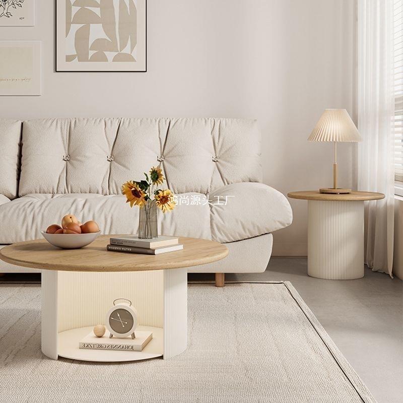 法式奶油风茶几组合猫窝型储藏茶几实木形小茶椭几极XNJ简小户圆
