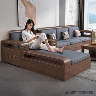 德胡桃木式实沙发抽木屉式OAA夏两用现代简约带抽屉落地式储物冬