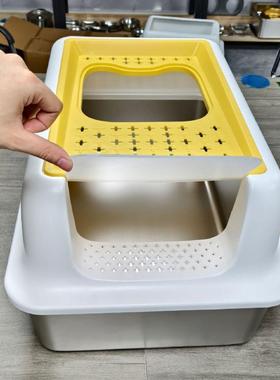 盖不锈钢猫盆加塑料围有提手把手ILY带猫子砂全封闭宠物顶入式猫