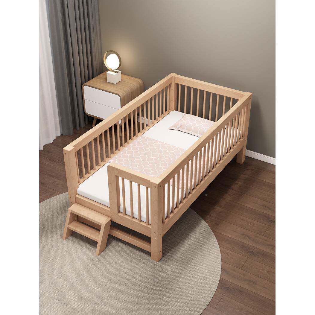 孩榉宝木儿童床拼接大床带护栏人女加宽EFJ婴儿宝床边实单木小床