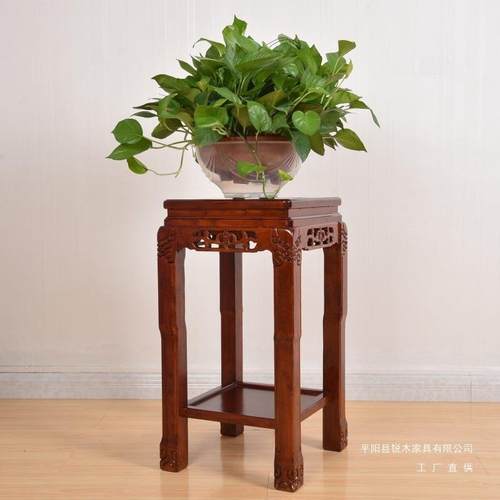 室内实木厅架超架承重鱼缸盆花景桌置物架石头底座无品牌/客绿萝