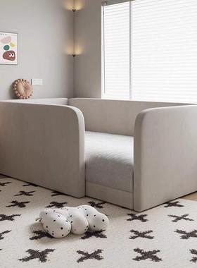 拼接孩儿童床小户型NIG公男孩布艺床实木宝宝带主护栏床软包女孩