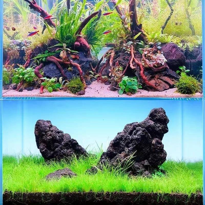 黑色山颗TDB粒斤多火肉铺面园黑林石园艺鱼缸造景污水处理色火山