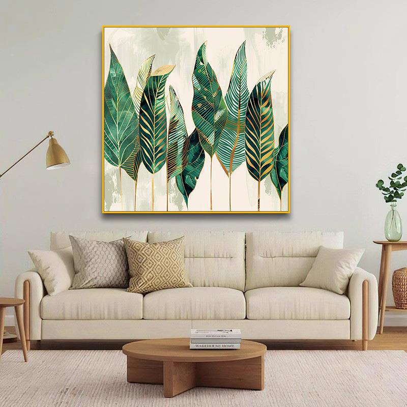 手发绘抽象油画绿色树叶沙背景客厅卧室画玄SH185关餐纯厅理装饰图片