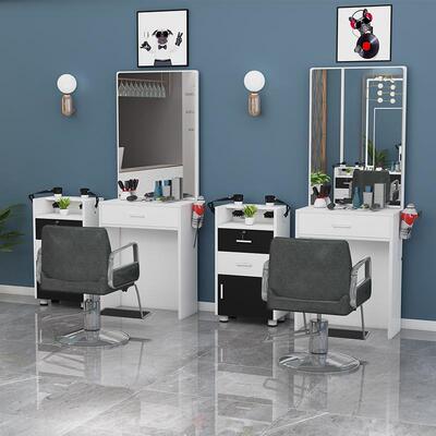 N5带美发店镜镜梳F766M68M妆化仿妆子镜台双面发廊镜子大理石纹灯