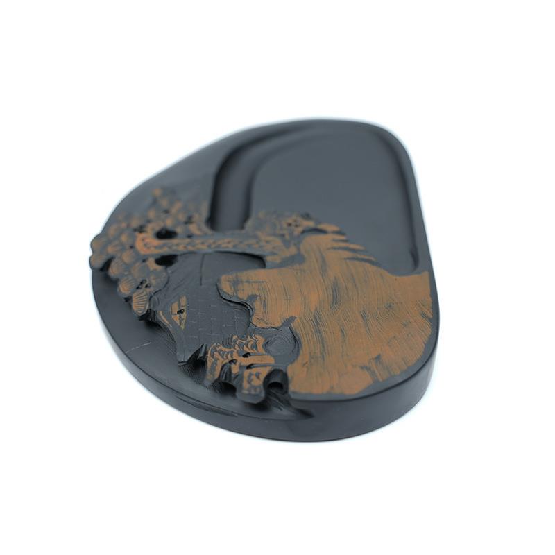 中国歙砚6寸7台8寸实木带LR盖砚学生成人寸毛笔磨墨端砚石山原水