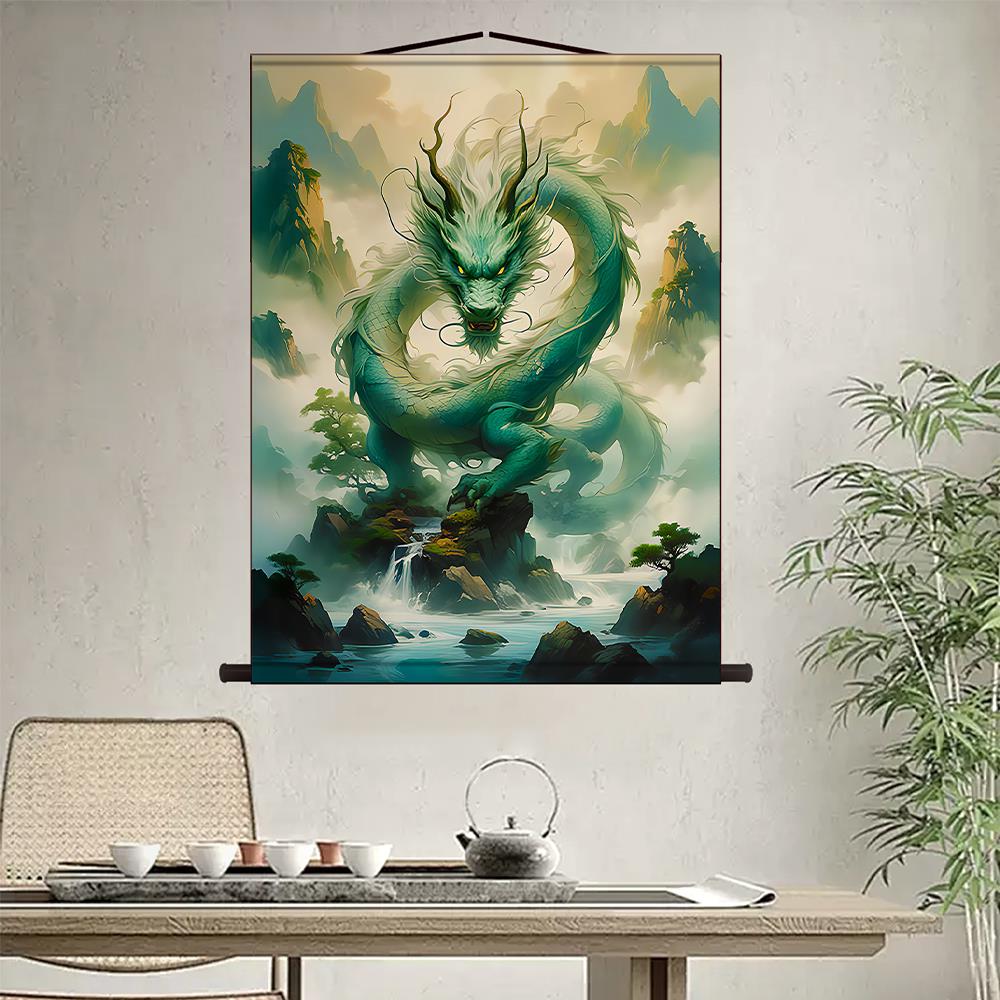 YJX-001三尺三挂画 画飞青龙真身招财天镇宅风水图客玄厅关中国龙