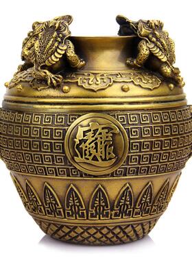 铜铜罐金蟾纳铜四方财聚宝盆摆件开业礼品蟾SIFANGNA蜍存钱客厅家