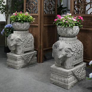 盆外庭院大象一摆件招财别墅门口花园对装饰花LLI盆彷户石墩象创