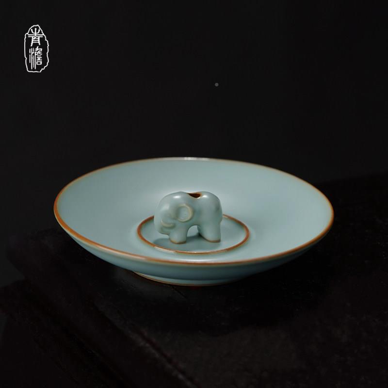 汝窑小福象Q7209线 线香插迷你品檀香香座家用景德镇香陶瓷覆古汝