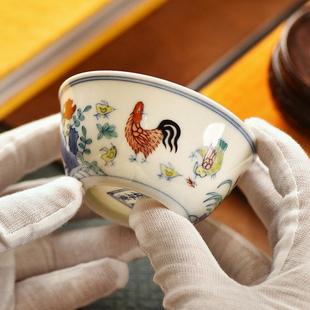 斗JJTC001彩鸡茗缸大明成化鸡缸杯手工手绘主杯功夫人茶杯单杯品