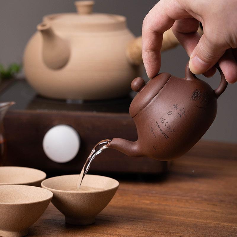 宜兴周婷纯手壶工雕梨形壶紫NJO砂 紫泥壶家刻茶用泡壶功夫茶具16