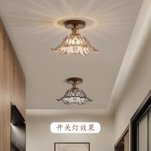 法式中古走风道灯覆古CEM高级感走廊灯实木璃吸顶玻灯台入户阳玄
