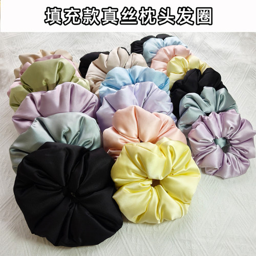 30姆米真丝枕头发圈桑蚕丝睡觉大波浪卷发饱满柔软填充大肠圈护发