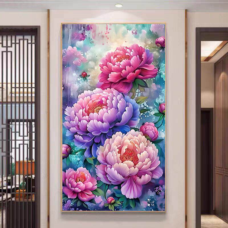 5d钻石画 画满钻客厅中式玄关牡丹点钻十字绣2025新款花开 富贵钻
