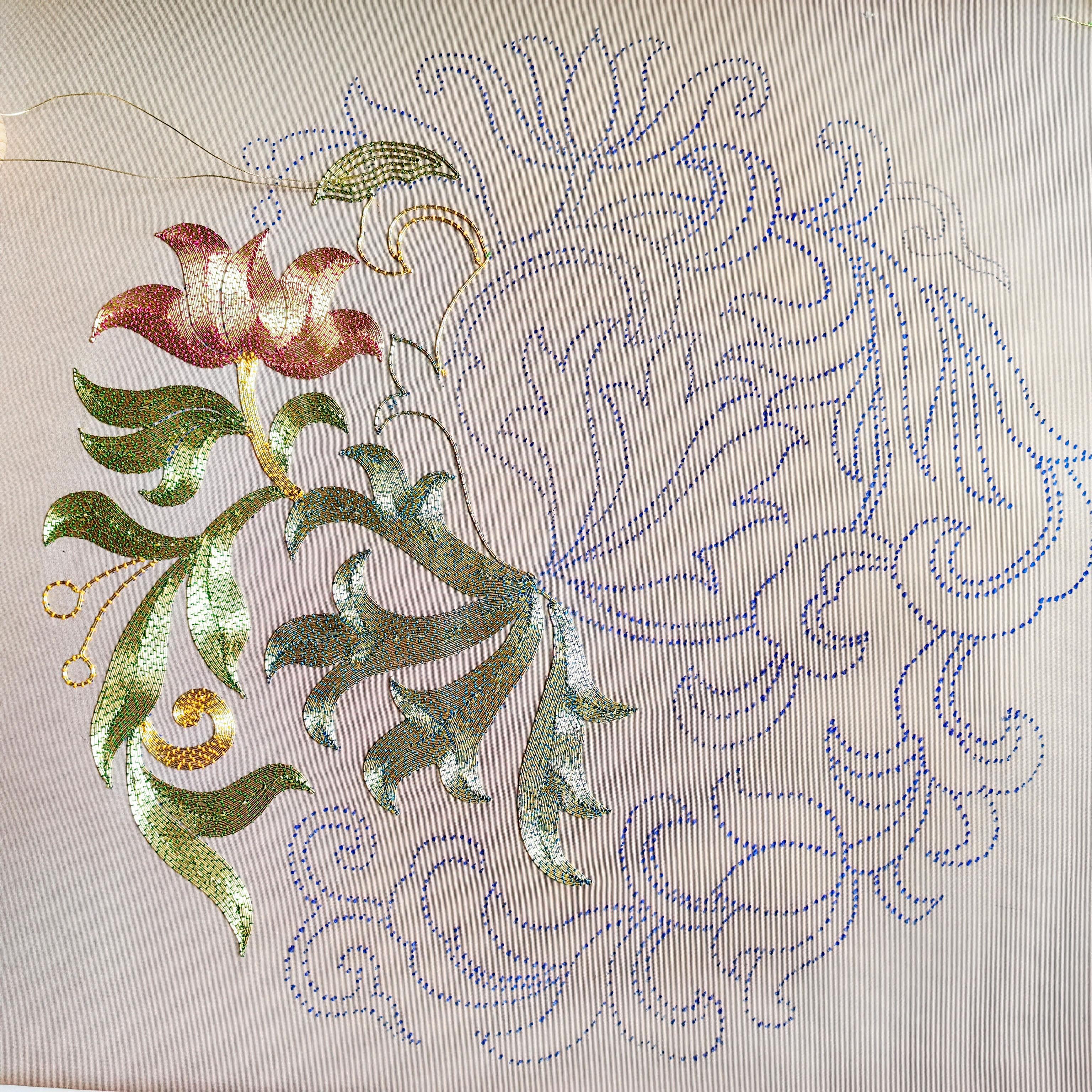 盘金绣DIY材料包进口盘金线缠枝莲苏绣蹙金手工刺绣盘金缕初学