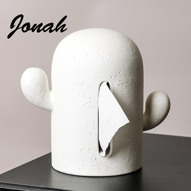 侘寂风仙人掌抽纸盒洞石纹纸巾盒客厅轻奢高级感桌面茶几创意摆件