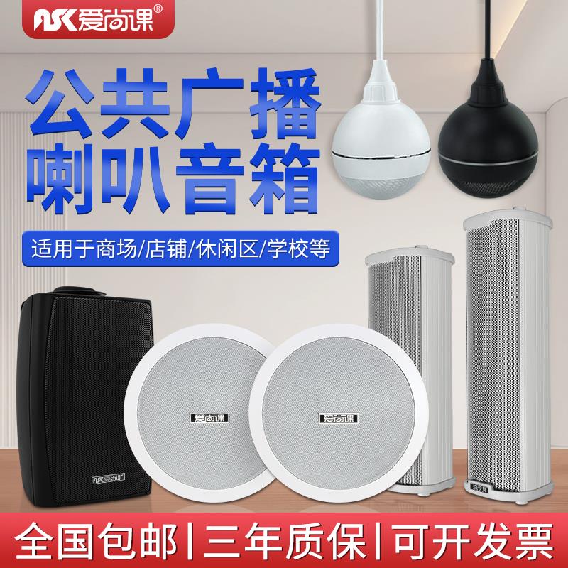 爱尚课吸顶喇叭壁挂音响同轴吊球音响防水音柱天花嵌入定压音响