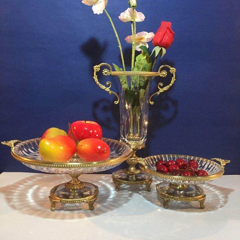 黄铜配水晶鲜花花瓶网红多功能水果盘餐厅客厅工艺品招财纳福摆件,家居饰品,家饰软装搭配套装,淘宝优惠券,粉丝福利购,淘宝优惠卷