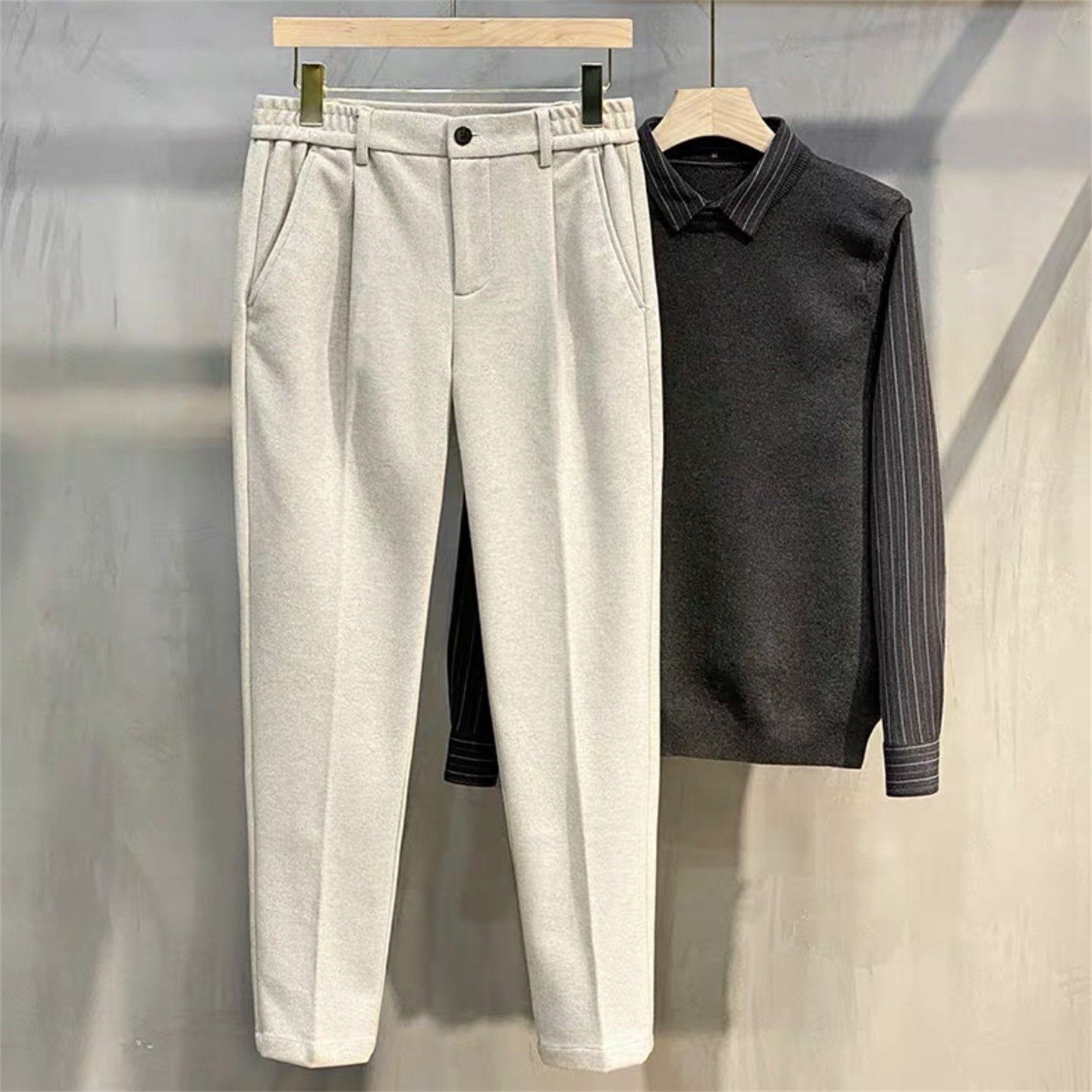 高端毛呢子休闲西裤男士2025年新款秋冬季男裤帅气直筒长裤子男款