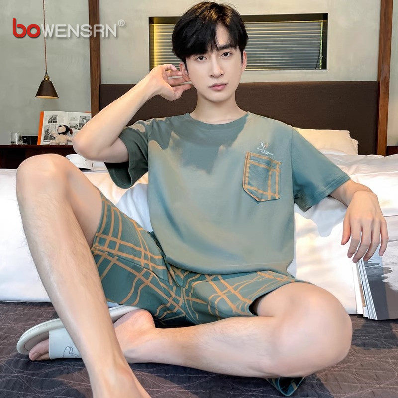 高端纯棉短袖睡衣男士2026新款夏季薄款可外穿男生家居服套装男款