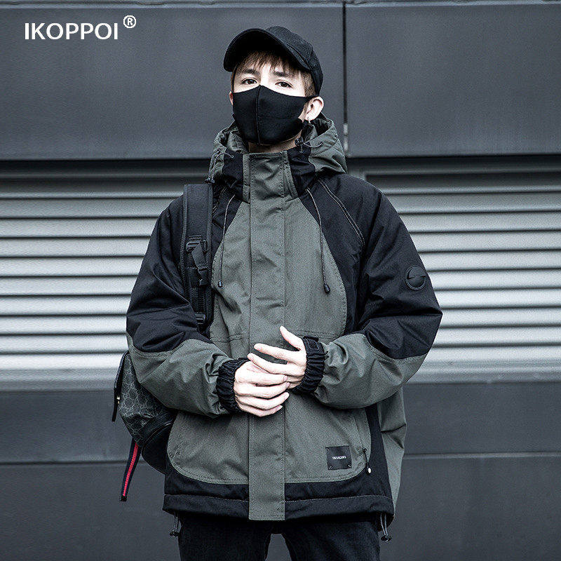 短款羽绒服男士秋冬季高级感痞帅工装外套宽松百搭潮牌连帽冲锋衣