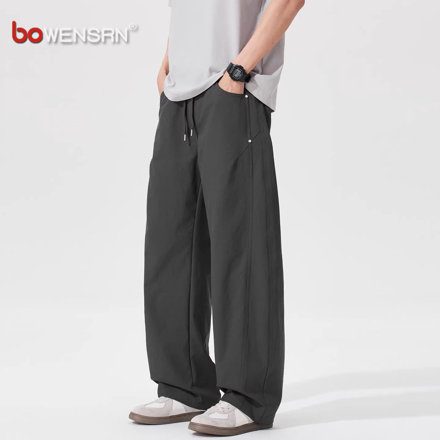 潮牌直筒休闲裤男士2026新款春夏季男裤纯色百搭宽松阔腿裤子男款