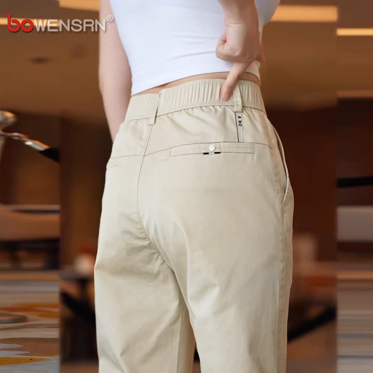 潮牌卡其色休闲裤男士2026新款春夏季薄款男裤修身直筒长裤子男款