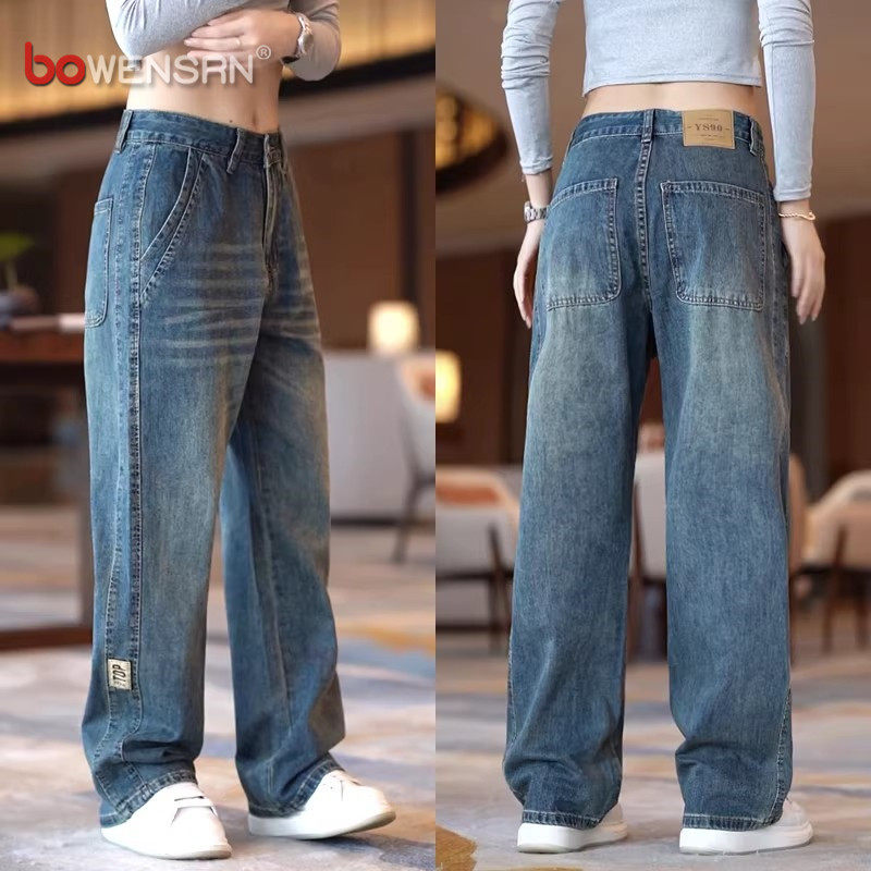 潮牌直筒牛仔裤男士2026新款春装宽松男裤阔腿弹力长裤子男款夏季