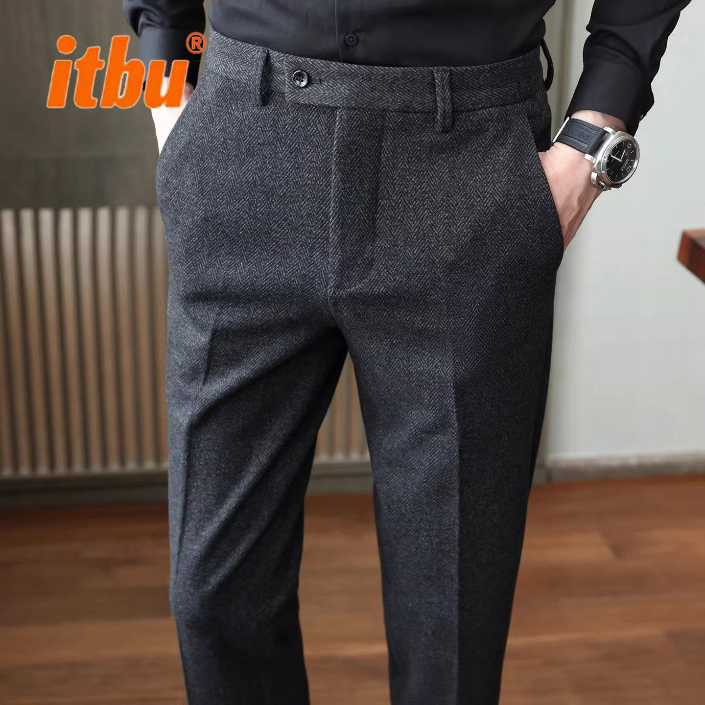 高端毛呢料西裤男士2025新款冬装磨毛呢子商务休闲男裤子男款秋季