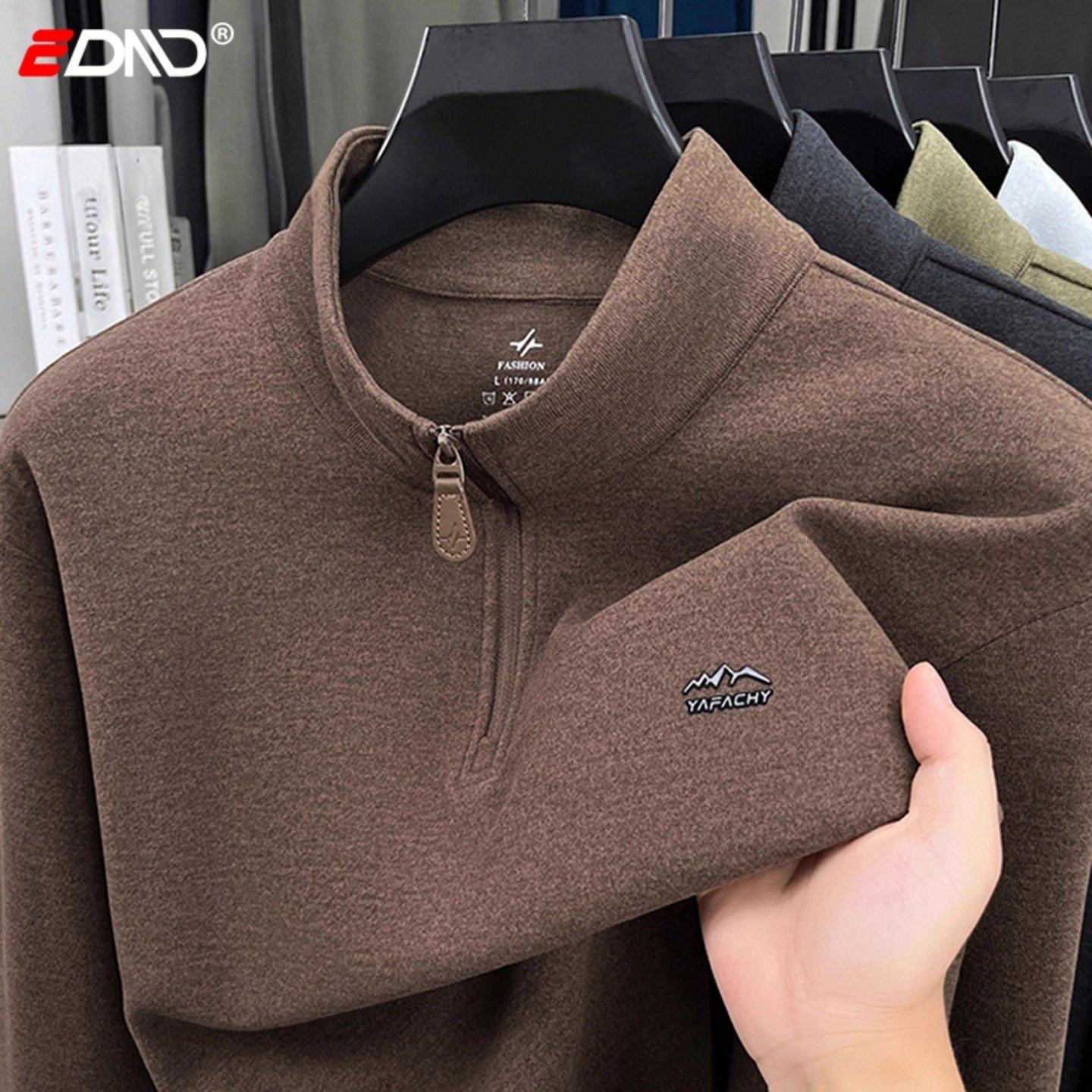 高端半拉链德绒卫衣男士2025新款冬季加厚保暖半高立领打底衫男款