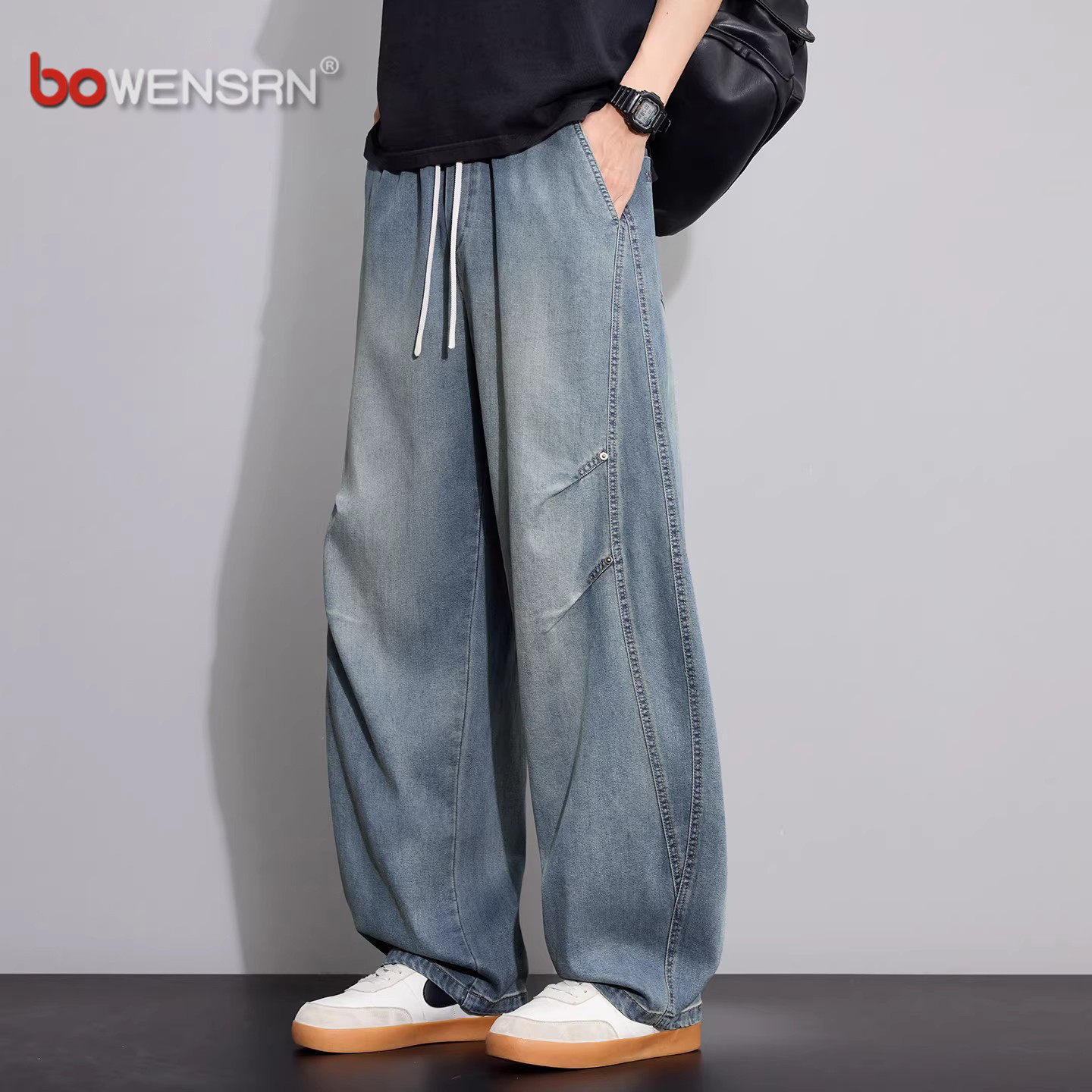 潮牌天丝弯刀牛仔裤男士2026新款春夏季水洗男裤直筒休闲裤子男款